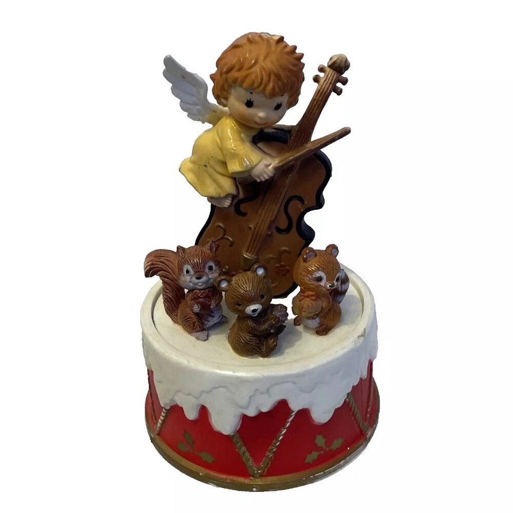 Christmas Angel With Squirrel Bear Racoon Music Box Joy To the World 6 in